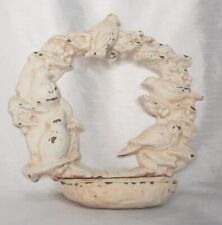 Rare Vintage Cast Iron White Distressed Wall Hanging Wreath With Pocket  picture