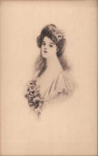Women A woman with a low cut dress with a smile Postcard Vintage Post Card picture