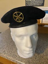 Vintage French Military Beret Black Wool And Leather WWII picture