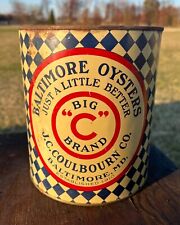 RARE Vtg One Gallon JC Coulbourn Big C Baltimore Maryland Oyster Can Tin 1 picture
