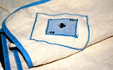 Vintage Square Linen Card Table Cloth Spades Clubs Diamonds Hearts With Straps picture