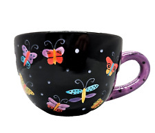 Vintage Ganz Laurel Burch Large Coffee Mug Black Colorful Butterfly Soup Tea picture