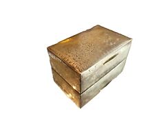 Antique British India Brass Cigarette Trinket Box Wood Lined Engraved Floral picture