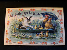 ~Humanized Bunny Rabbit in Rowboat~with Hens~Chicks-Easter Fantasy Postcard~z799 picture