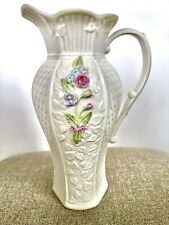 VTG Belleek Millennium Collection Pitcher Floral Roses and Bird picture