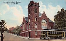 Cumberland MD Maryland St Marks Reform Church Trolley Downtown Vtg Postcard C4 picture