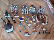 33 Pcs Porcelain House/People/Street Peices Christmas Village/ Set With Extra picture