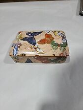 Vintage Neiman Marcus Porcelain Playing Card Butterfly Trinket Box  picture