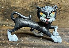 Black Cat w/ Green Eyes Crawling Cast Iron Figurine Door Stop, 5” x 8” picture