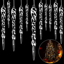 48 Icicle Ornaments Clear Twisted Icicle Christmas Tree Decorations Crystal Whit picture
