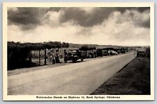 Postcard Rush Springs OK Oklahoma Roadside Watermelon Fruit Stands c1940s AT1 picture