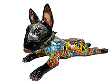 Talavera Bull Terrier Laying Down Dog Mexican Pottery Home Decor Folk Art 13.5