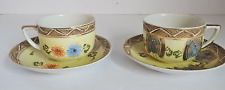 Vintage Set 2 Oriental Raised Painted Pheasant Teacups & Saucers Hand Painted picture