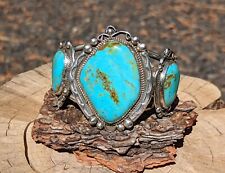 Massive Vintage Navajo Cuff Turquoise Bracelet 135 grams Leander Nez Signed Sz 7 picture