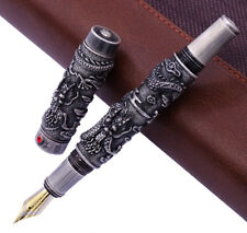Jinhao Vintage Gray Fountain Pen Double Dragon Playing Pearl, 3D Embossed Pen picture