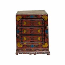 Chinese Distressed Brownish Red Dragon Graphic Trunk Box Chest ws1880 picture