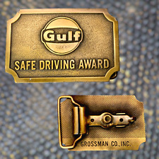 Vintage Gulf Gas Safe Driving Award Brass Belt Buckle picture