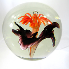 VINTAGE German Willi Geck Geschenke floral lampwork paperweight orange art glass picture