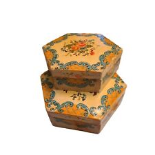 RARE 2 PATENT 67976 JAPAN PAPER MACHE ALCOHOL PROOF TRINKET BOXES  HAND PAINTED picture