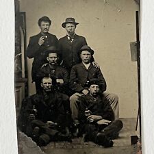 Antique Tintype Photograph Handsome Ruffian Men Wild Night Cigars Liquor Outlaws picture