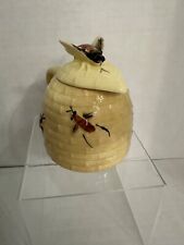 Vintage 1980 Porcelain Honey Bee And Honey Comb Honey Jar W/Lid  5” picture