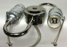New Wired S-Type 2-Light Lamp Cluster w/ Pull Chain Sockets, Nickel Finish #412N picture