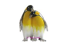 Bejeweled Penguin Love Hinged Metal Enemeled Rhinestone Trinket Box picture