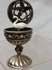 Jane Seymour St. Catherine's Court Swan Jeweled Egg Music Box Brass Black Gems picture