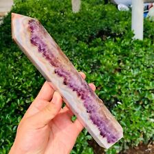 986g Natural Banded Agate Amethyst Quartz Obelisk Crystal Wand Point Healing picture