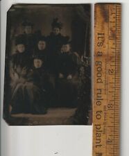Tintype Victorian Group Six Ladies feather hats photography studio 1880s photo picture