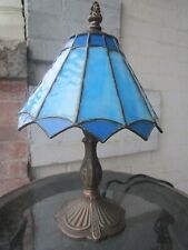 Vintage Stained Glass Lamp Blue with metal base  Pretty picture