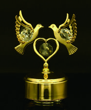 SWAROVSKI CRYSTAL ROTATING LOVE DOVES MECHANICAL MUSIC BOX 24K GOLD PLATED picture
