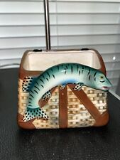 VTG RARE HTF Ceramic Trout Planter Fishing Basket River Country Handmade Glazed picture