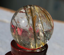 155g 48mm Natural  Rainbow  Golden Hairs Quartz Crystal Sphere Ball Healing D250 picture