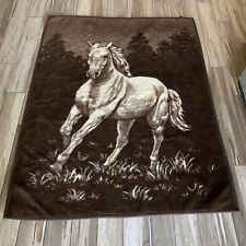 Vintage Ibena Dolan Relax Blanket Reversible Horse Brown Germany Made 73