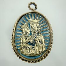 Vintage Virgin Mary and Jesus Heart Blue Mercury Glass Pendant FF621 picture