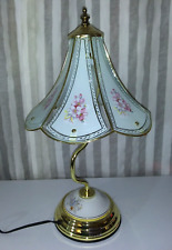 Vtg 3-Way Touch Lamp w/Glass Panels, Brass Tone and Ceramic Base, Floral 18