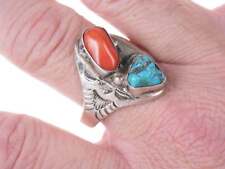 sz13 c1960's  Navajo sterling, coral, and turquoise ring picture