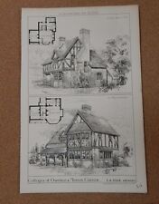Antique Architects print Cottages at Oakfield & Moston Building News 1884 picture