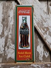 VINTAGE COCA COLA PORCELAIN SIGN OLD STORE COKE ICE COLD SODA POP SOLD HERE 17