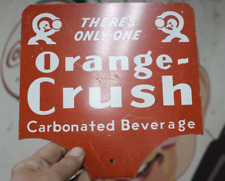 1950s ORANGE CRUSH SODA 2 SIDED PAINTED METAL SALES RACK TOP PADDLE SIGN CRUSHY picture