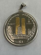 “Lest We Forget” Silver Plate Commemorative Coin Of The Twin Towers Pendant.  picture