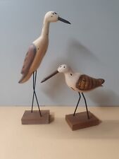 Ibis Sandhill Bird Sculpture Art Hand Carved Wooden/ Lot Of 2 picture