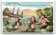 c1880 LOWELL MA AYER'S HAIR VIGOR MERMAIDS QUACK MED VICTORIAN TRADE CARD P2827G picture