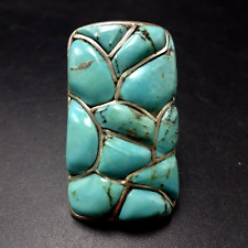 Vintage Navajo BENNY MARTIN Sterling Silver TURQUOISE Fish Scale Inlay RING sz 6 picture