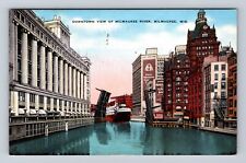 Milwaukee WI-Wisconsin, Downtown View, River, Antique, Vintage c1940 Postcard picture