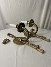 Vtg Rope & Tassel Brass Wall Candle Light  Electric Sconce Regency Pair picture
