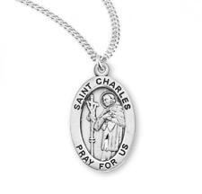 Unique Patron Saint Charles Oval Sterling Silver Medal Size 0.9in x 0.6in picture