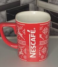 Red Nescafé Mug Reindeer Design 11 oz Coffee Cup Christmas Cafe  picture