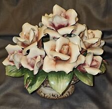 RARE VINTAGE LARGE CAPODIMONTE CENTER PIECE OF PINK ROSES IN VASE  picture
